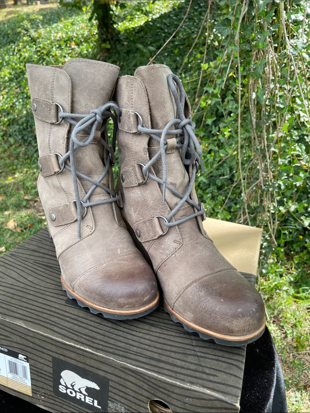 Wedge Ankle Boots in Taupe Smooth Leather 
Waterproof 💧! NEVER Worn! (no tags)